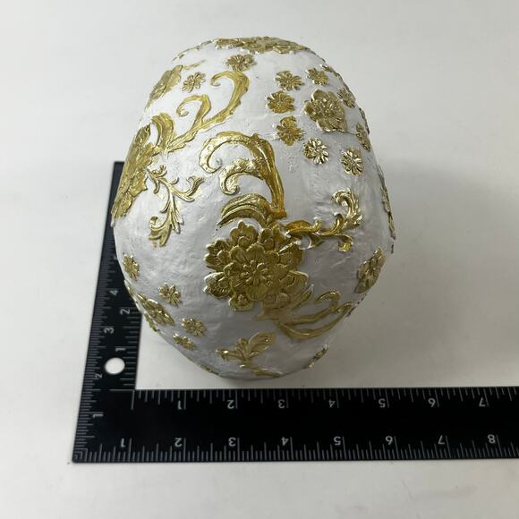 White & Gold 6" Decorative Skull Floral Scrollwork Halloween Apothecary Holiday - Picture 10 of 10